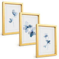 BILDER SET 3er Set - 20x30 cm Goldrahmen - Blaue Blumen - Goldfarben, Kunststoff (20/30cm) - TULUP