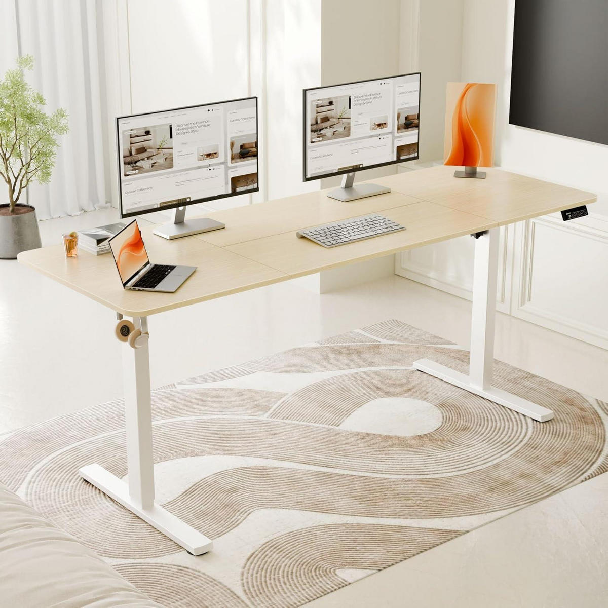 SCHREIBTISCH elektrisch höhenverstellbar 170 x 60 cm Eiche/Weiß - Weiß, Holz (60/170/71cm)