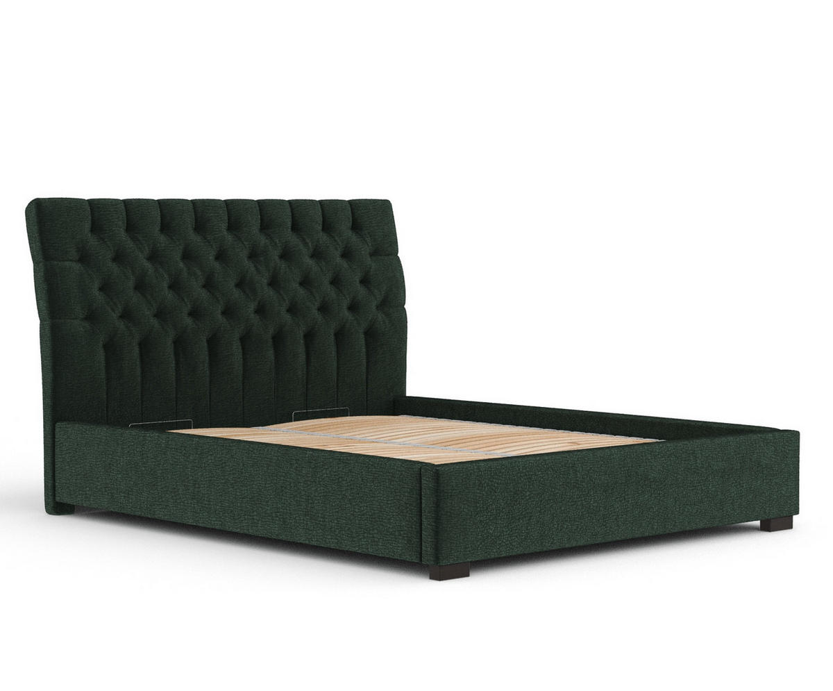 POLSTERBETT Vezzola Dunkelgrün 180/200 cm im Chenille-Stoff - Dunkelgrün/Schwarz, Holz/Holzwerkstoff (180/200cm) - Maison de Reve