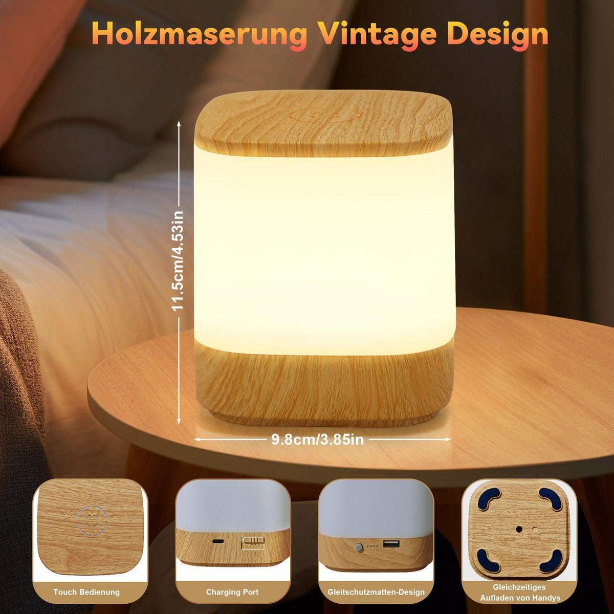 LED stolní lampa Ache 9,8/9,8/11,5 cm - hnědá, plast (9.8/9.8/11.5cm) - Nettlife