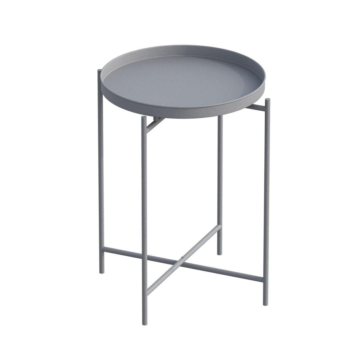BEISTELLTISCH mit runder platte mit rand aus metall 46/46/56 cm - Grau, Metall (46/46/56cm) - Calicosy