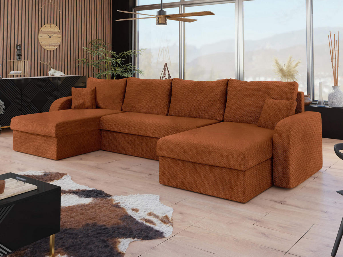 ECKSOFA Kris U Lux - Schwarz/Bronzefarben, Holz/Kunststoff (304/140cm) - MIRJAN24