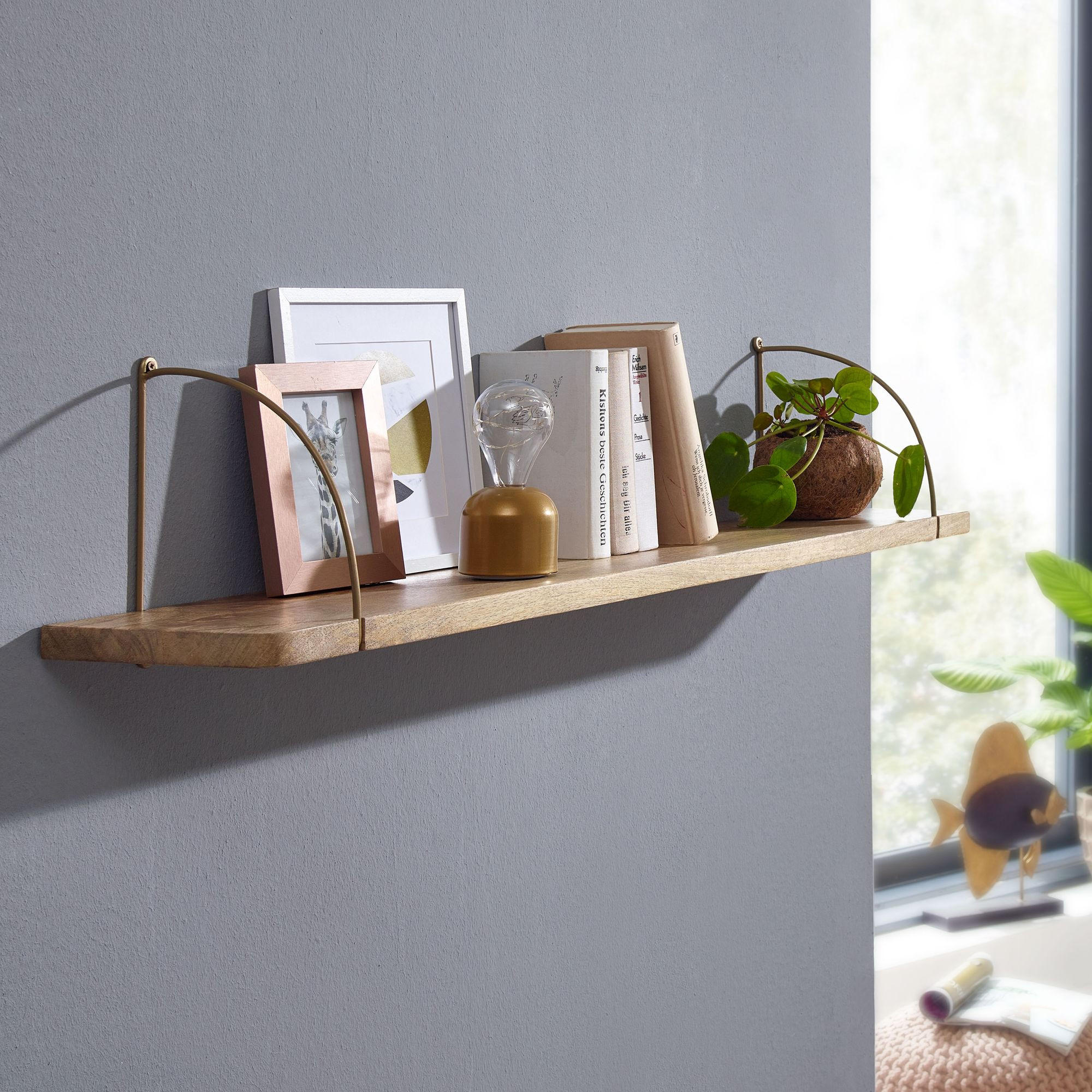WANDREGAL TEVERE Mango Massivholz Eisen Industrial, Beige 100x22x25 cm - Beige, Holz/Metall (100/25/22cm) - KADIMA DESIGN