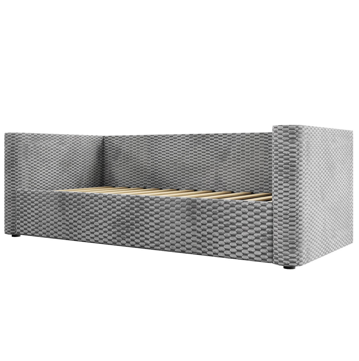 ČALOUNĚNÁ postel 90/200 cm ze sametu s LED osvětlením a hydraulickým úložným prostorem, Šedá - šedá, textil (90/200cm) - Redom