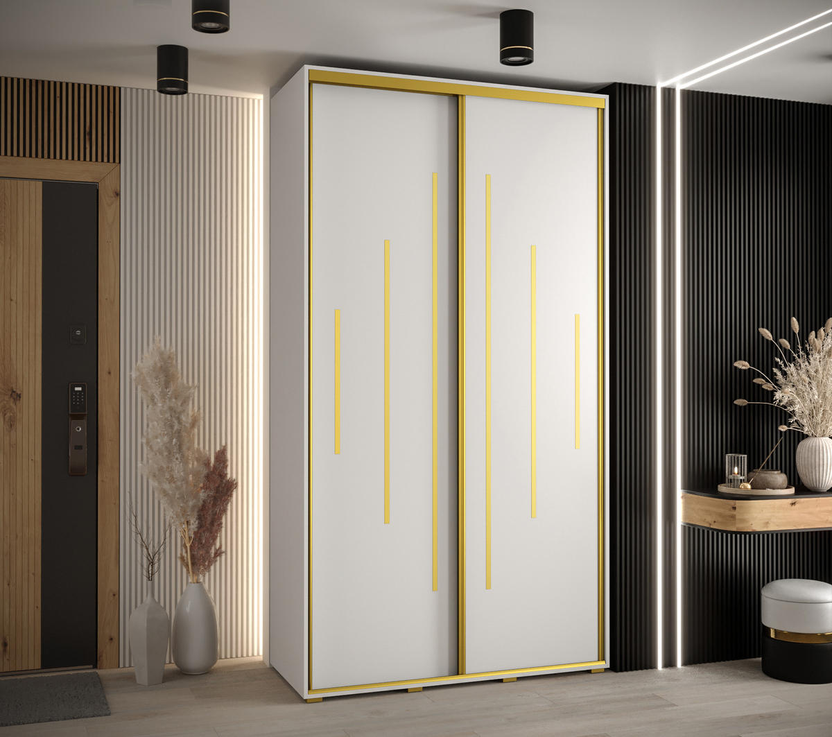 SCHWEBETÜRENSCHRANK 235,2/140/45 2-türig - Goldfarben/Weiß, Holz/Metall (140/235/45cm) - Abiks Möbel