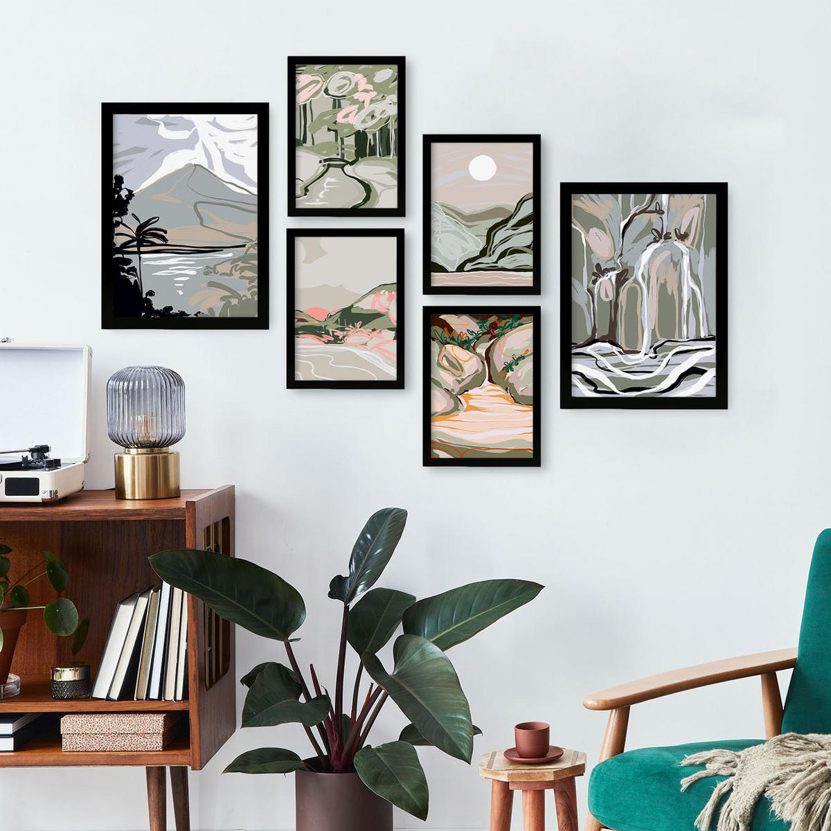POSTER Set Mit 6 Clifton Landschaftsabstrakte Größe A3 & A4 Schwarzer Rahmen - Schwarz, Papier (29.7/1cm) - Nacnic