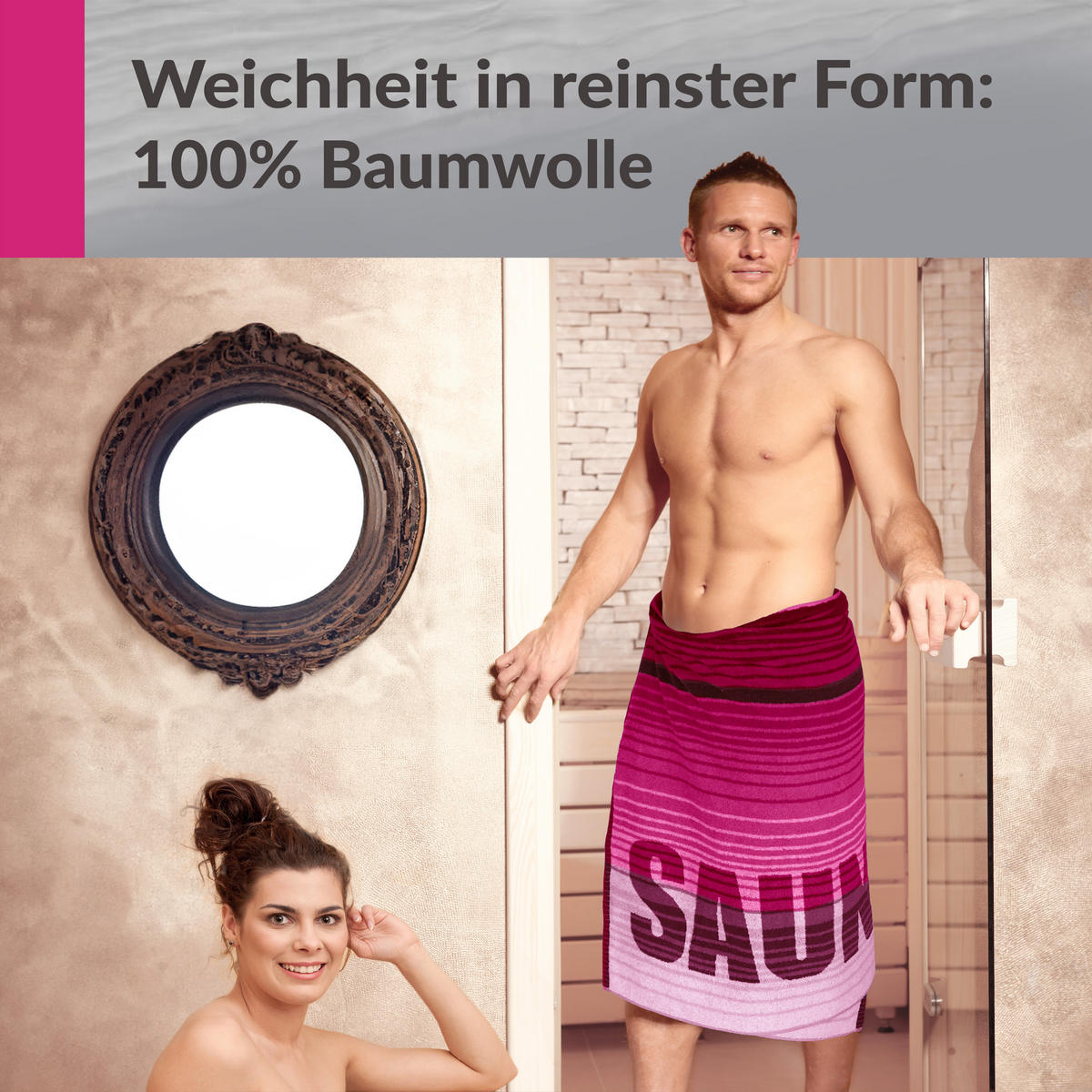 SAUNAHANDTUCH Oslo Rosa – Weinrot 85x200 cm - Weinrot/Rosa, Naturmaterialien (85/200cm) - Lashuma