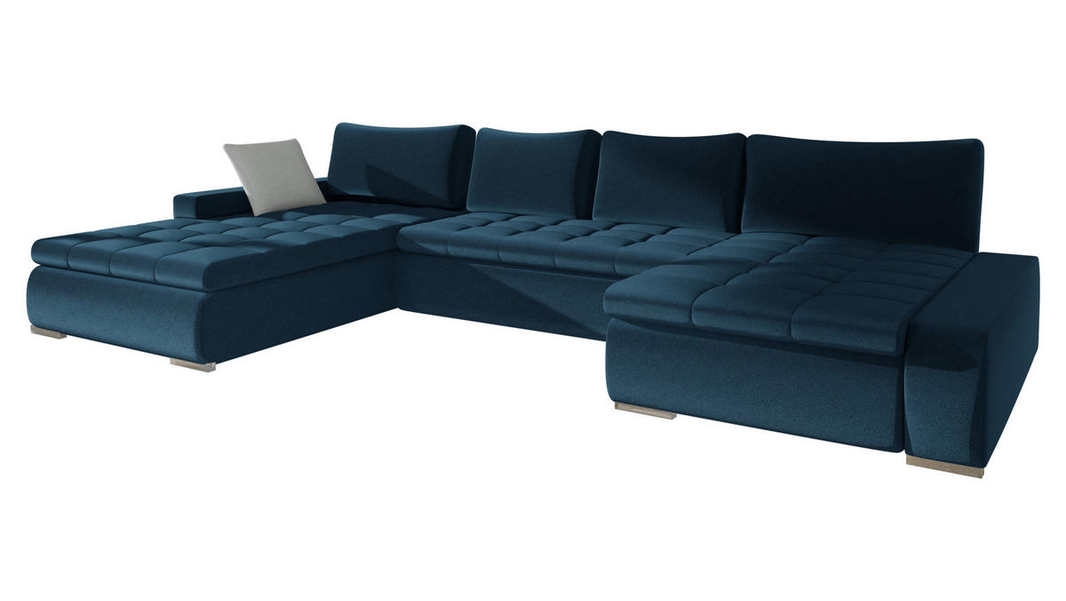 WOHNLANDSCHAFT Caro - Blau/Silberfarben, Holz/Textil (394/80/213cm) - MIRJAN24