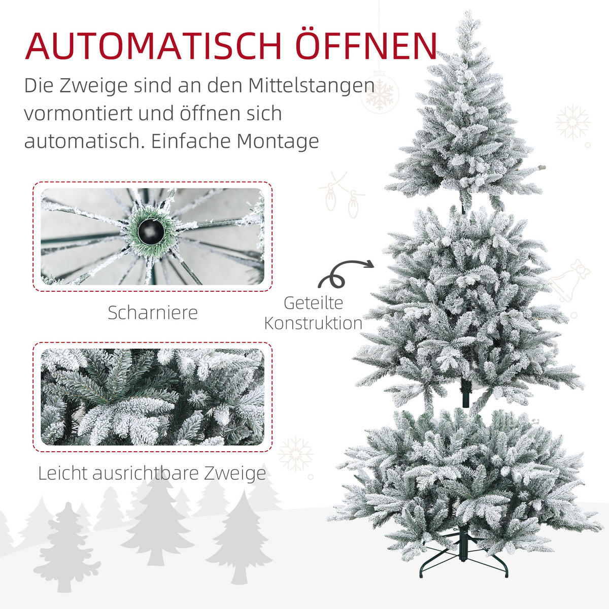 KÜNSTLICHER Weihnachtsbaum, 180 cm Christbaum mit 994 Spitzen für Weihnachten - Grün, Kunststoff (180cm) - HOMCOM