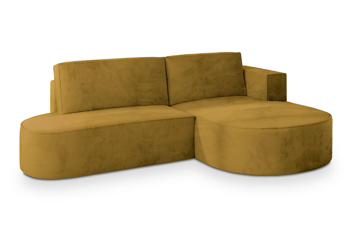 ECKSOFA CORTIO M R-S Gelb Velours-Stoff mit Schlaffunktion - Gelb, Holz (265/174cm) - MASSENO