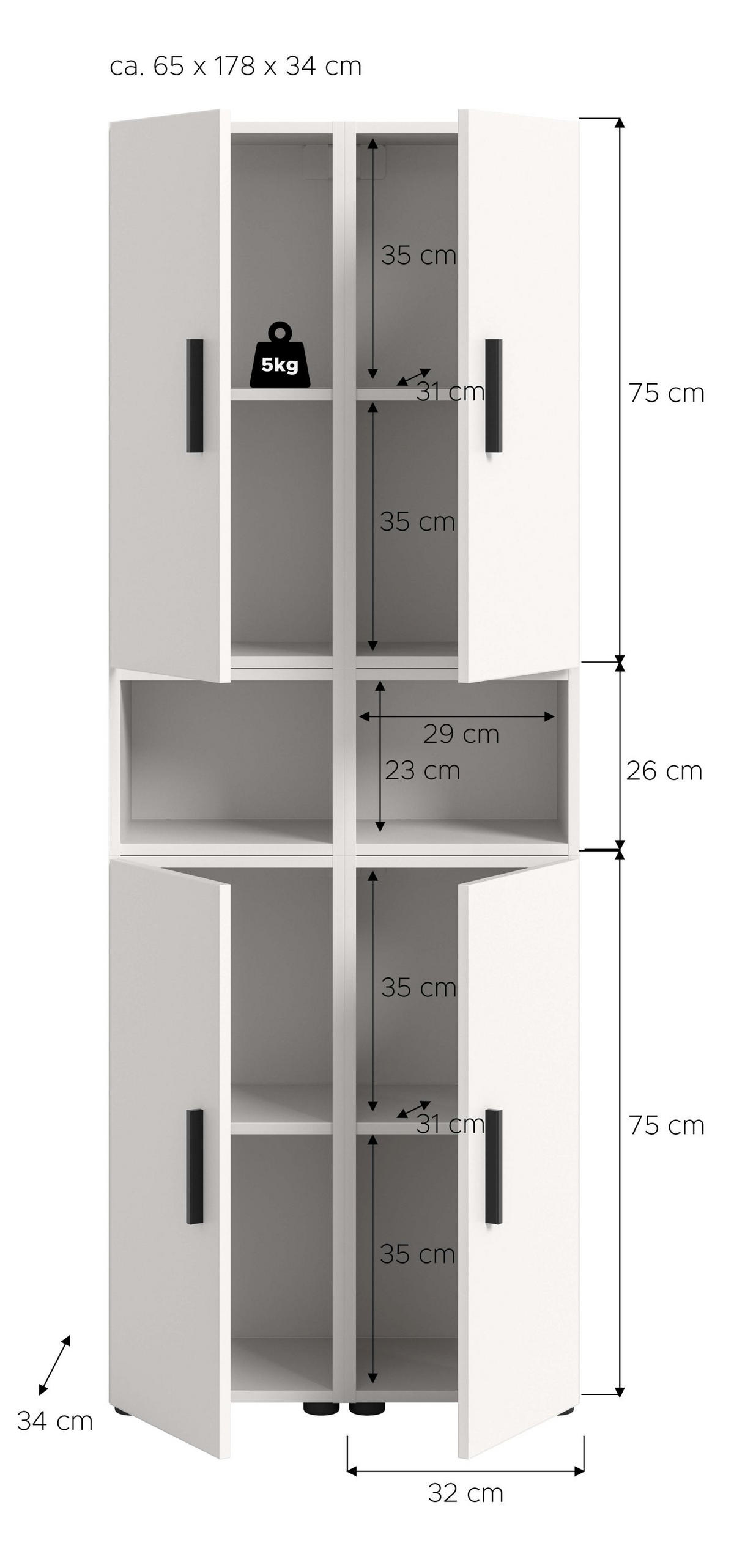 WOHNWAND The One weiß 65/34/178 cm - Weiß, Holzwerkstoff (65/178/34cm) - Xonox