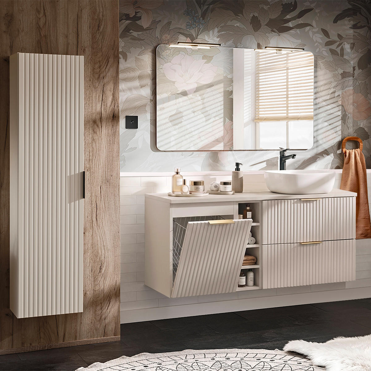 BADMÖBEL 140.8cm Adriel 2er-Set Kaschmir - Beige, Holzwerkstoff (140.8/59/46cm) - Petits-meubles