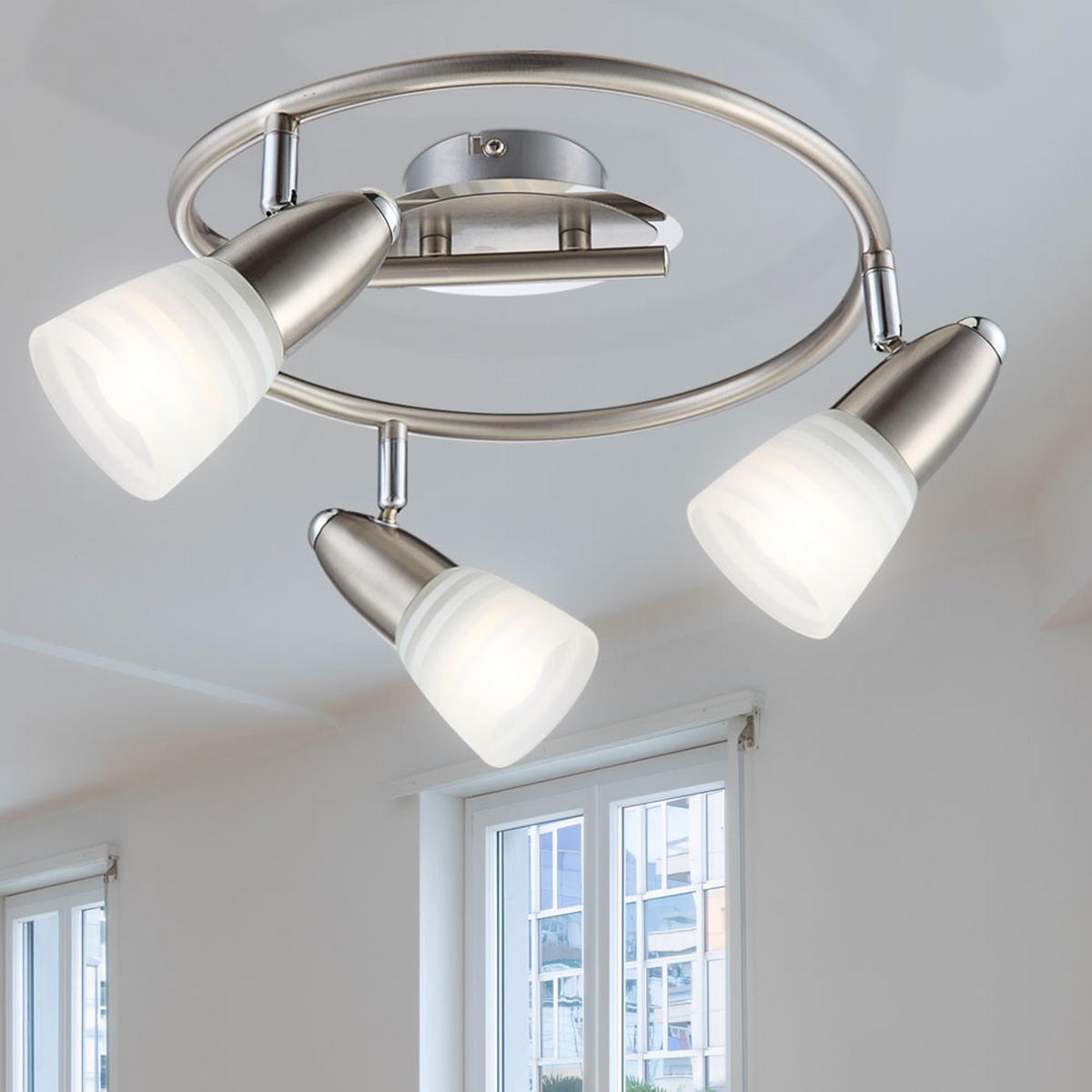 LED DECKENLEUCHTE Metall Silber Schwenkbar - Silberfarben, Glas (29/29/16cm) - Globo Lighting