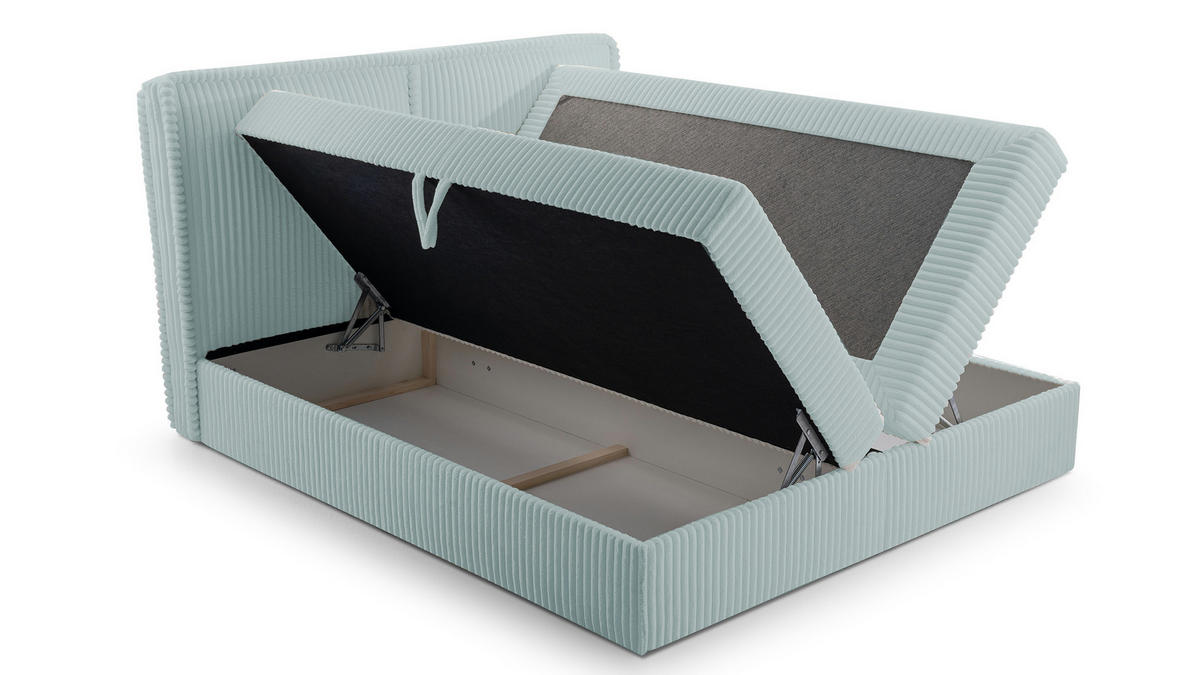 BOXBETT 04 180 x 200 cm - Ambience – Modernes Polsterbett mit Bettkasten, Topper und gepolstertem Kopfteil, Stoffbezug, Stauraumbett - Mintgrün, Holz (180/200cm) - ROYAL24_MARKT