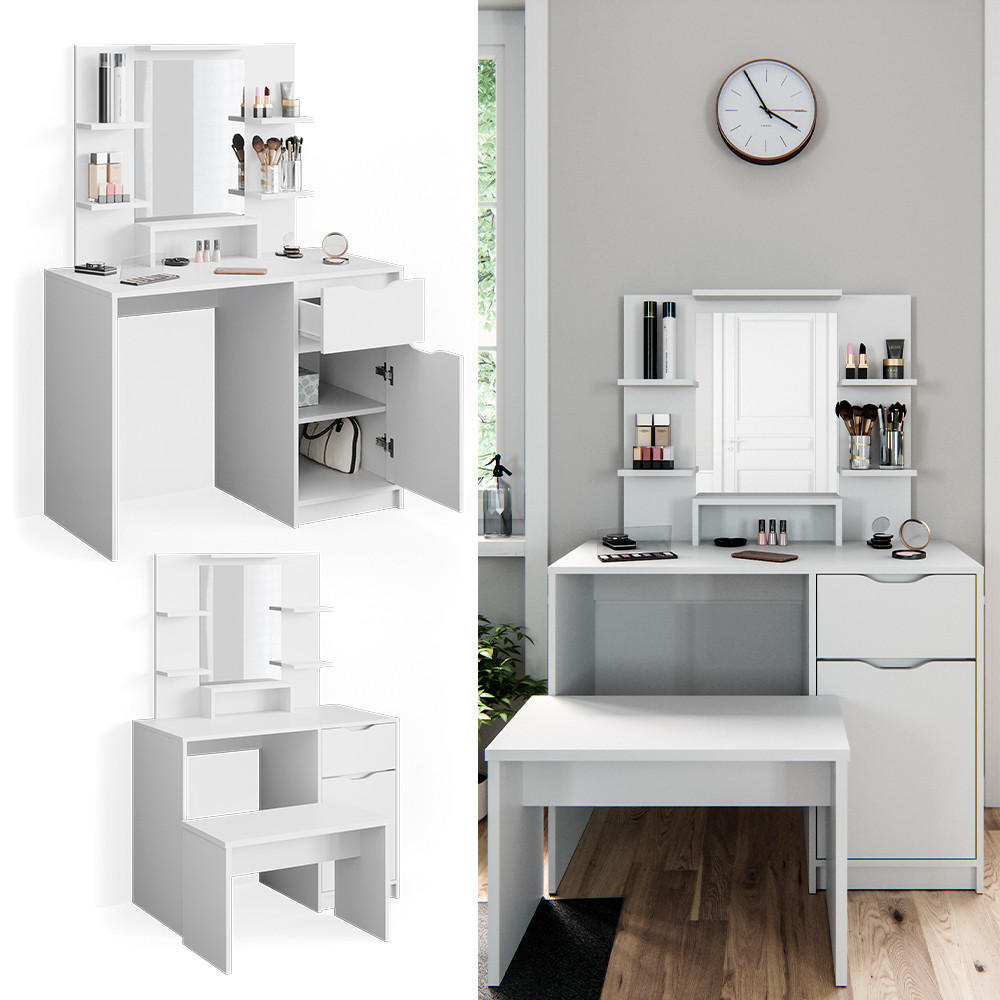 SCHMINKTISCH Ruben Little Weiß 100 cm mit Bank - Weiß, Holzwerkstoff (100/142/42cm) - Vicco