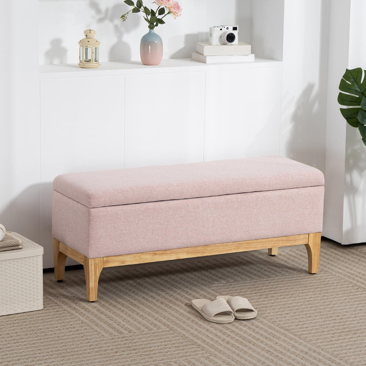 TRUHENBANK DE-16443 skandinavisch mit abnehmbarem Deckel Rosa - Pink, Textil (110/45/39cm) - ComfortXL