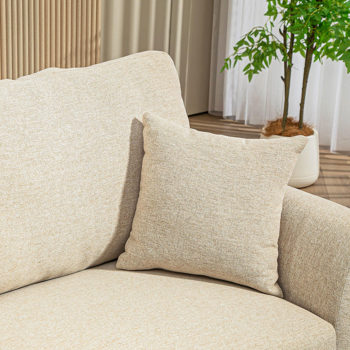 2-SITZER-SOFA DE-06468 Mit Leinenoptik, dicke Polsterung, bis 360 kg Beige - Beige, Holz/Textil (179/89/80cm) - ComfortXL