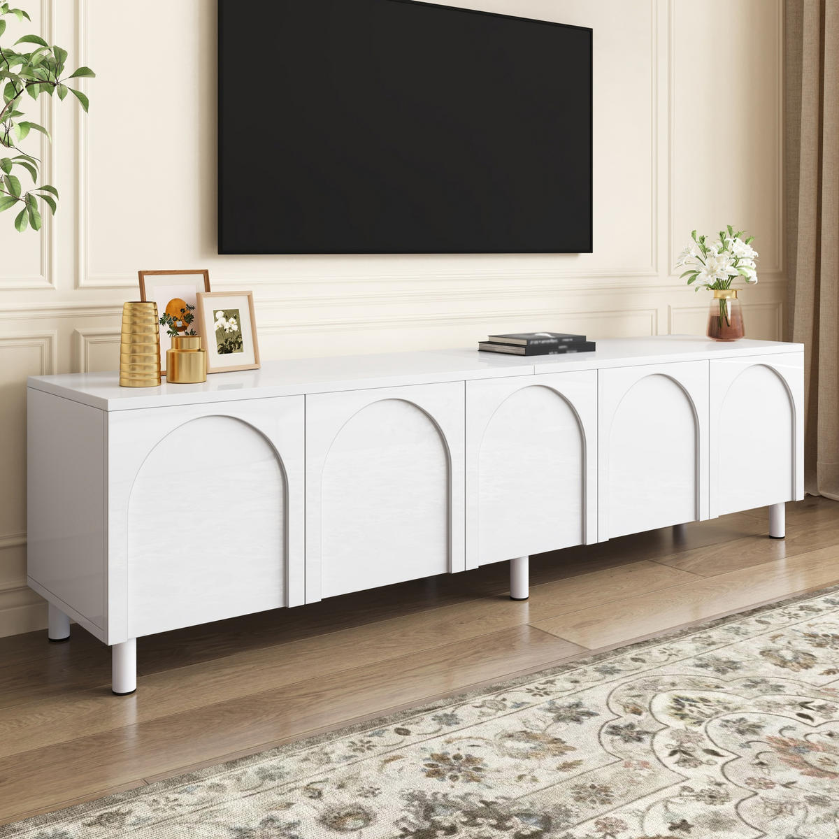 TV-SCHRANK Lowboard 5 Türen Metallfüße modern Stauraum - Weiß, Holzwerkstoff (38/45/180cm) - FLIEKS