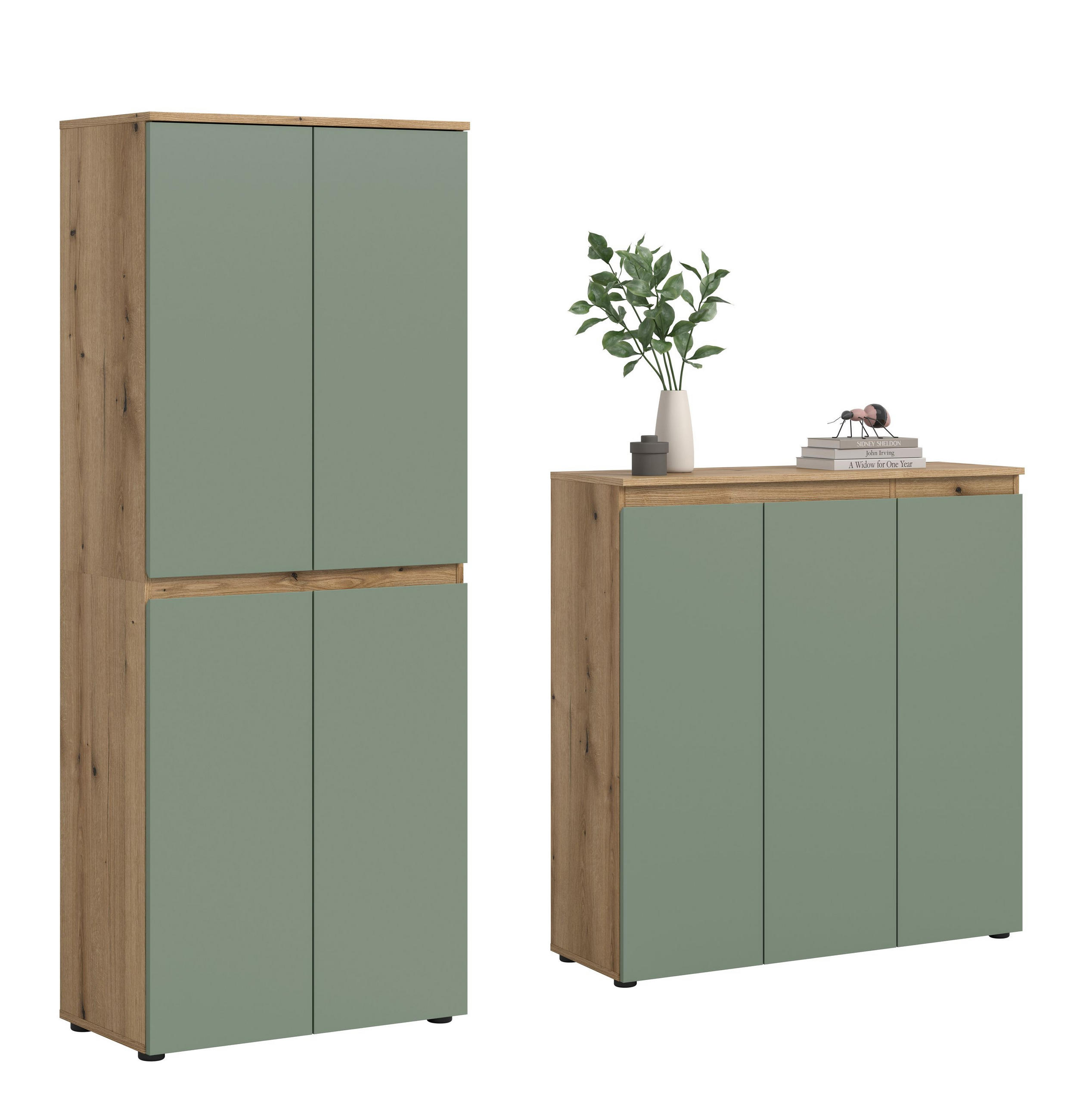 UNIVERSALSCHRANK Canto 2 tlg. (B/H/T: ca. 190/175/37 cm) in Evoke Oak Nachbildung/Smoke Green - Eichefarben, Holzwerkstoff (190/175/37cm)