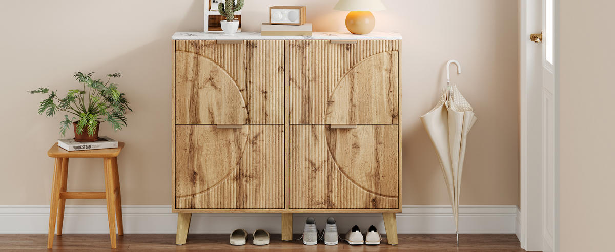 SCHUHSCHRANK 4 Türen Holzoptik Marmorplatte - Naturfarben, Holz (105/95.5/24cm) - LEBENLANG