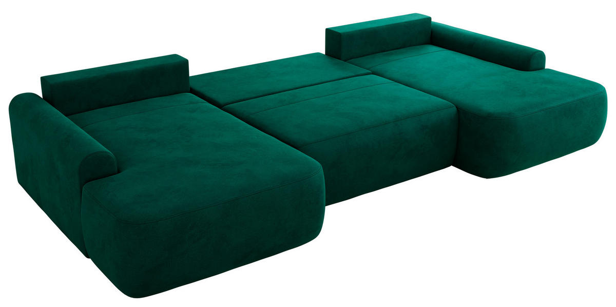 WOHNLANDSCHAFT CUBO U Dunkelgrün Velvet - Dunkelgrün/Schwarz, Kunststoff/Textil (370/100/187cm) - MKS