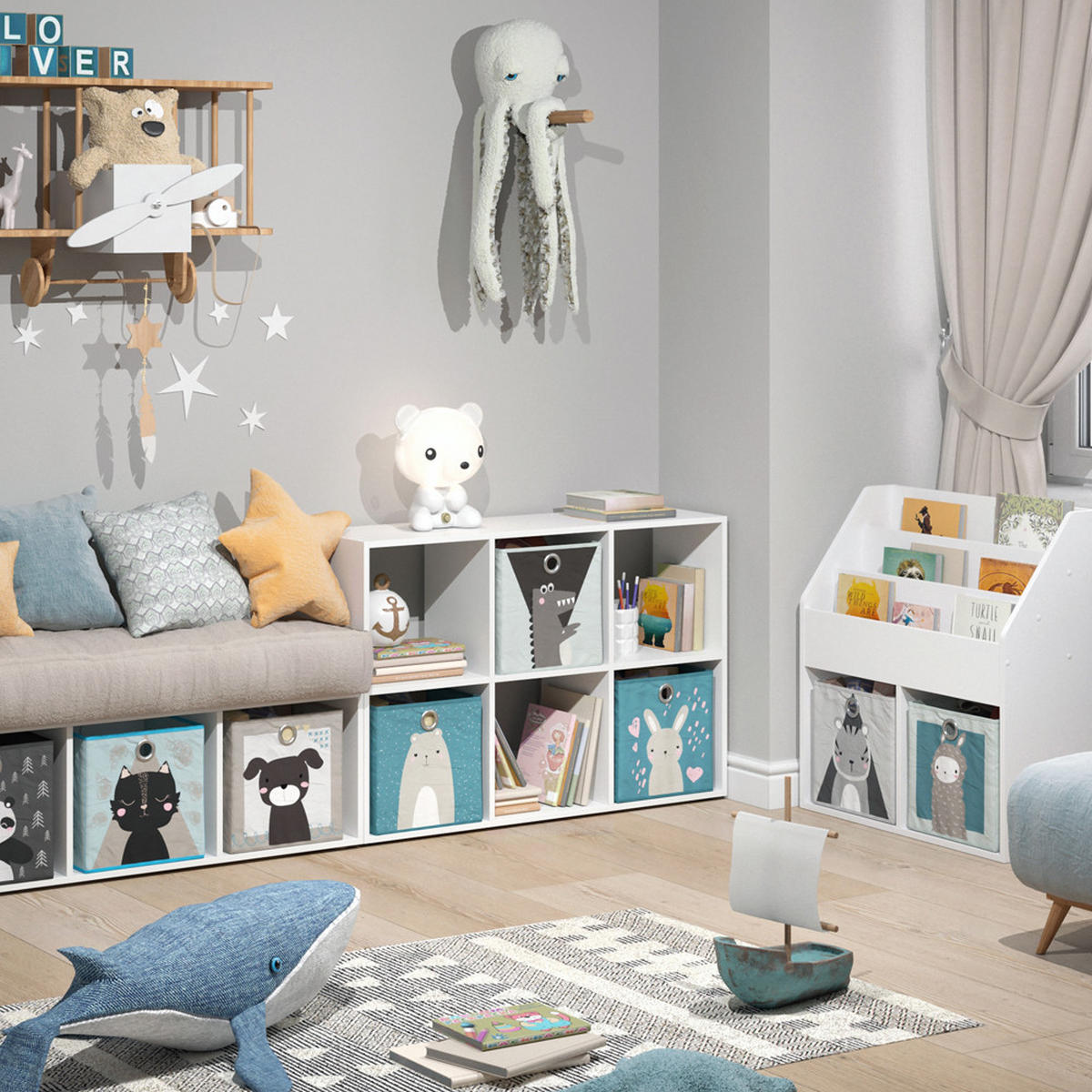 KINDERREGAL Weiß 72 x 107.8 cm mit 6 Faltboxen - Weiß, Holzwerkstoff (72/107.8/29cm) - Vicco
