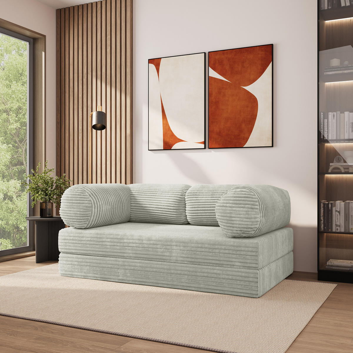 POHOVKA z pěny ALVIO s funkcí spaní Manšestrová látka Světle šedá - světle šedá, textil (170/68/80cm) - MASSENO
