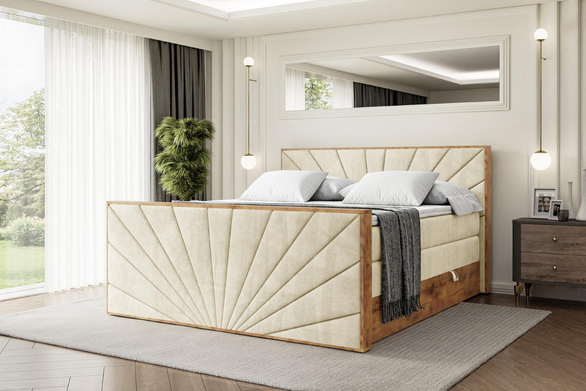 BOXSPRINGBETT mit Matratze H3|H4 und Lattenrost - LOLLI6-Z KING-120x200 - Beige Monolith - Beige, Holzwerkstoff (120/200cm) - ALTDECOR