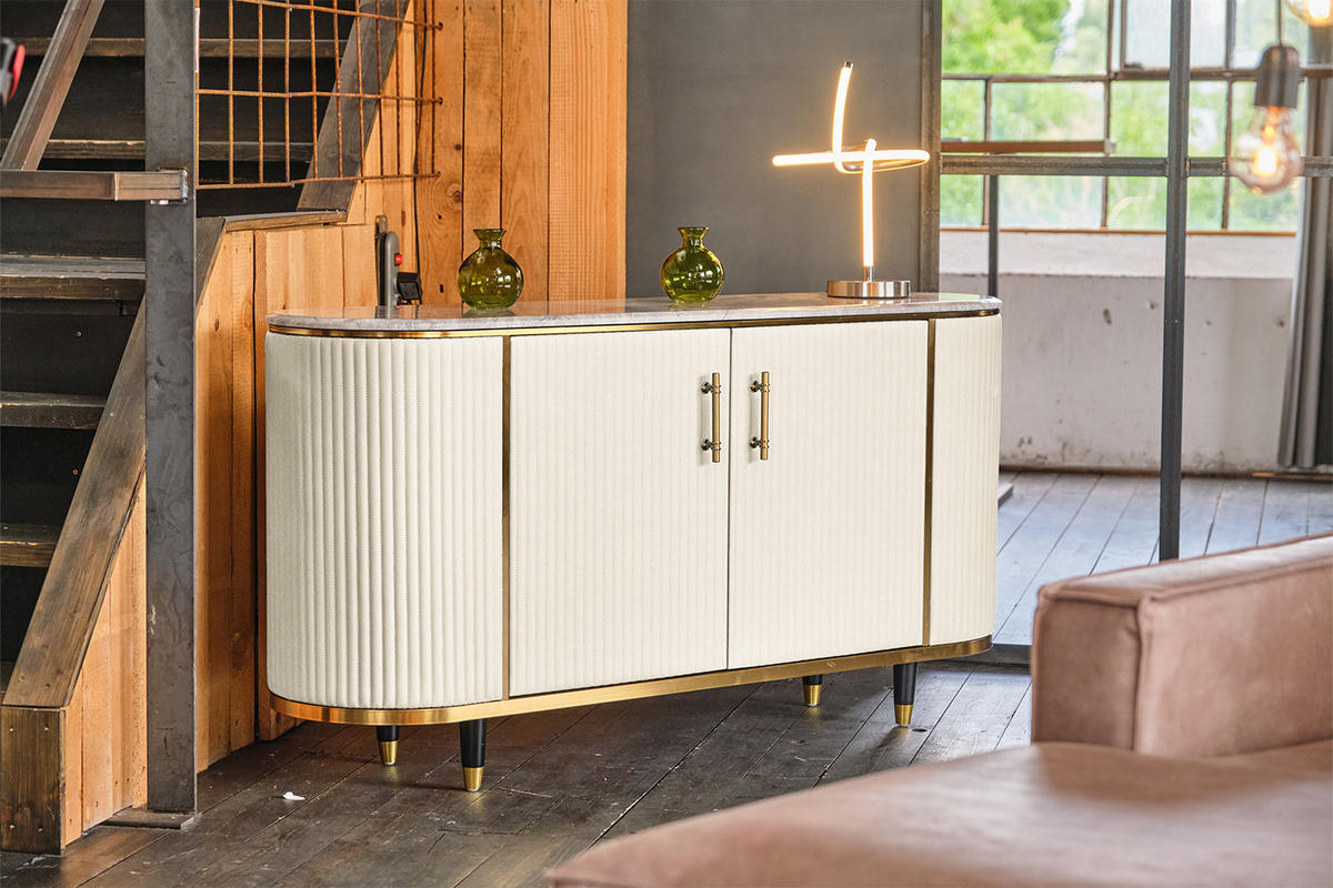 SIDEBOARD MARIA Weiß Kunstleder - Schwarz/Weiß, Stein/Metall (150/76/40cm) - KAWOLA