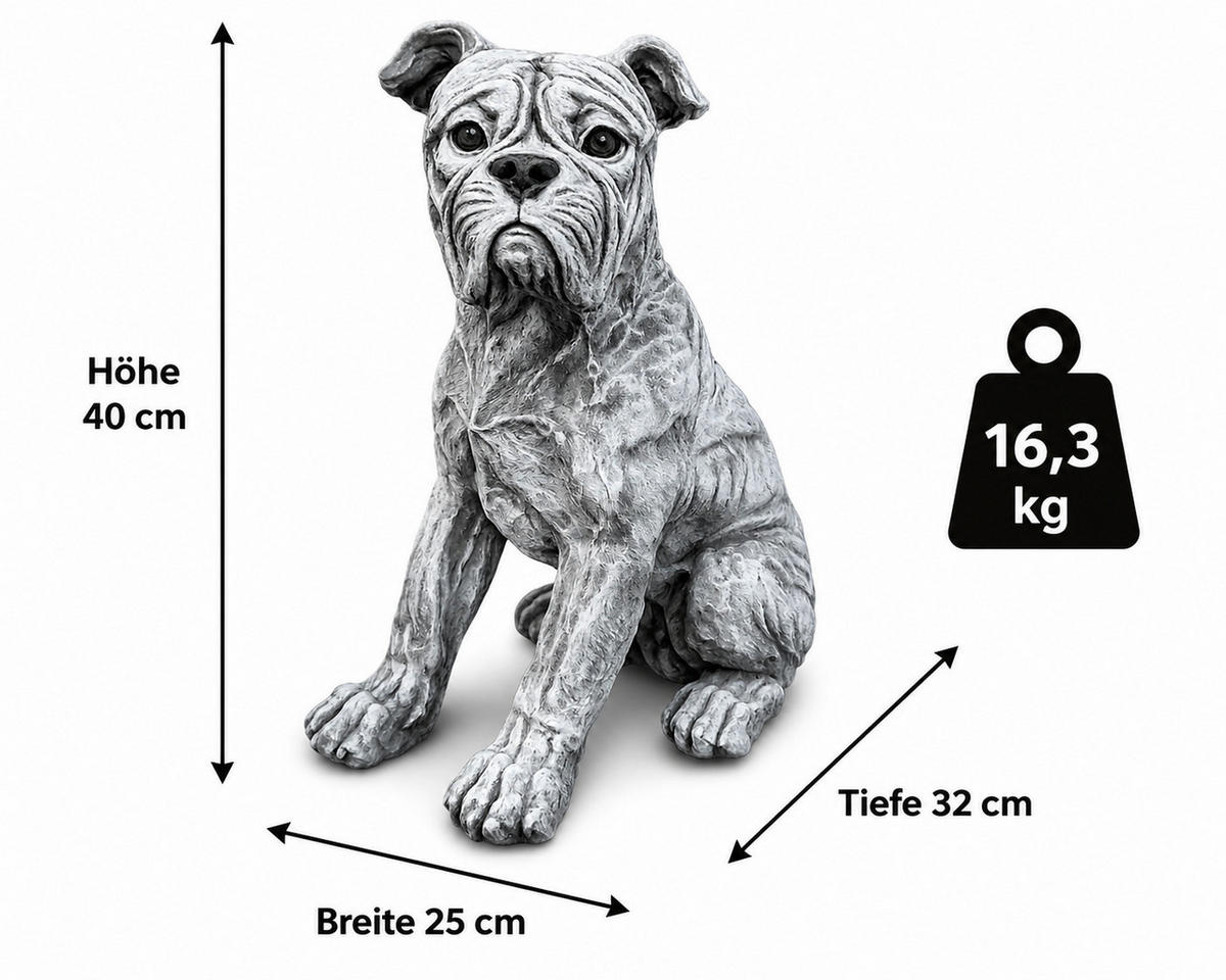 STEINFIGUR American Bulldog massiv frostfest - Grau, Stein (25/40/32cm) - stoneandstyle