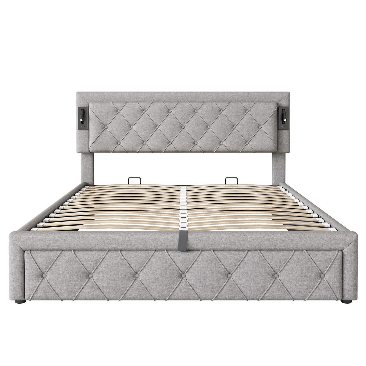 POLSTERBETT 160/200 cm Grau mit Downlight und USB-Schnittstellen - Grau, Textil (160/200cm) - OKWISH