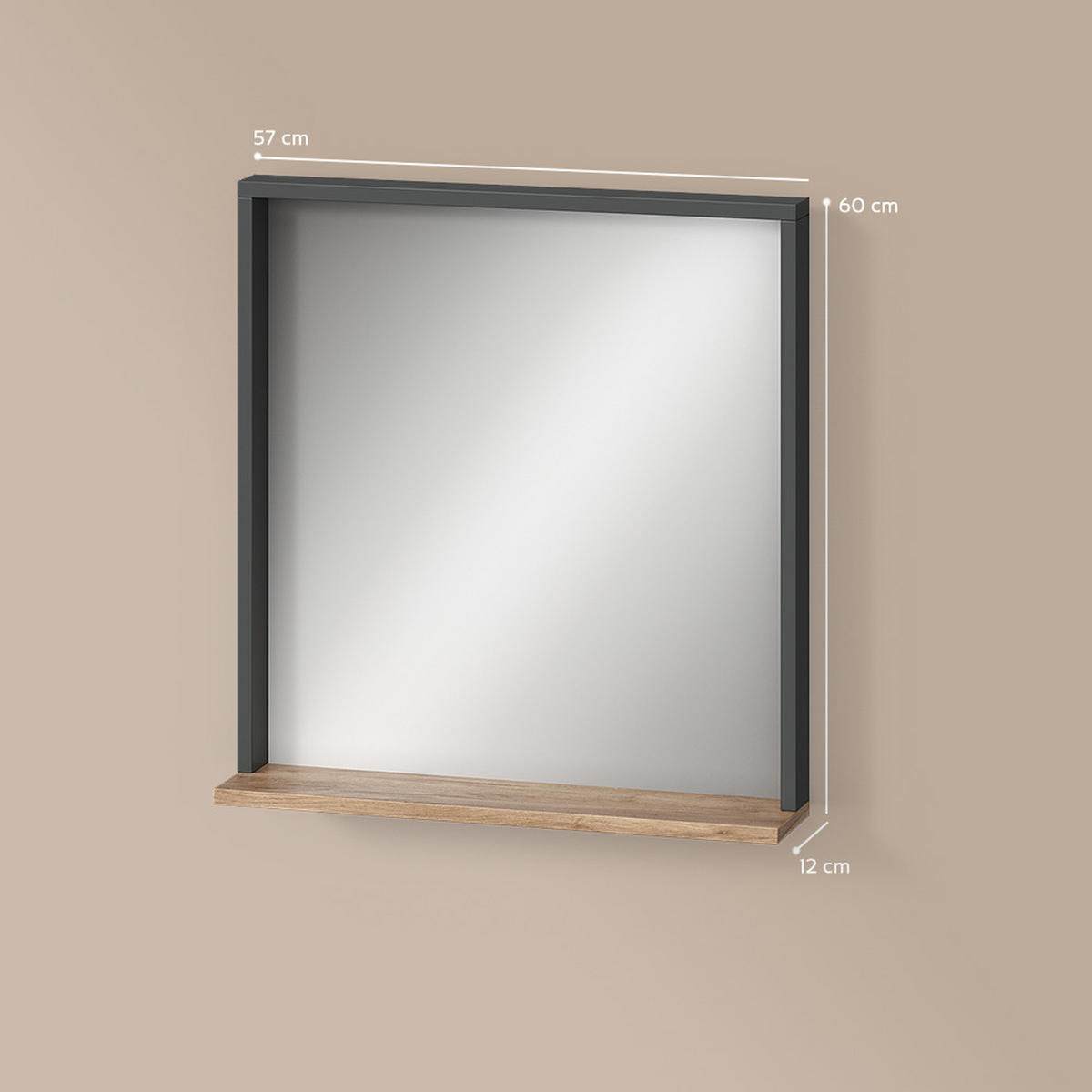 WANDSPIEGEL Ortello Anthrazit/Goldkraft Eiche 57 x 60 cm mit Spiegel - Honigeiche/Anthrazit, Holzwerkstoff (57/60/12cm) - Livinity®