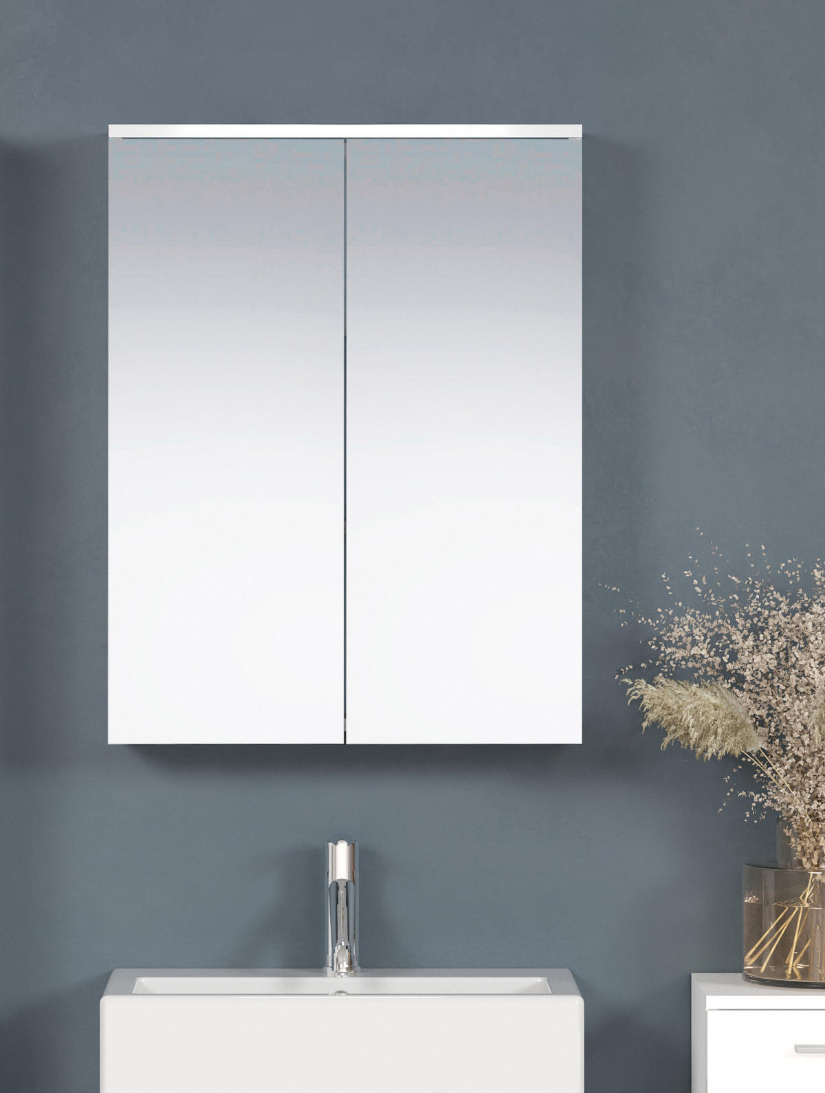 SPIEGELSCHRANK weiß 60 x 78 cm, Badschrank 2-türig - Silberfarben, Glas/Holzwerkstoff (60/78/18cm) - Top.Furn