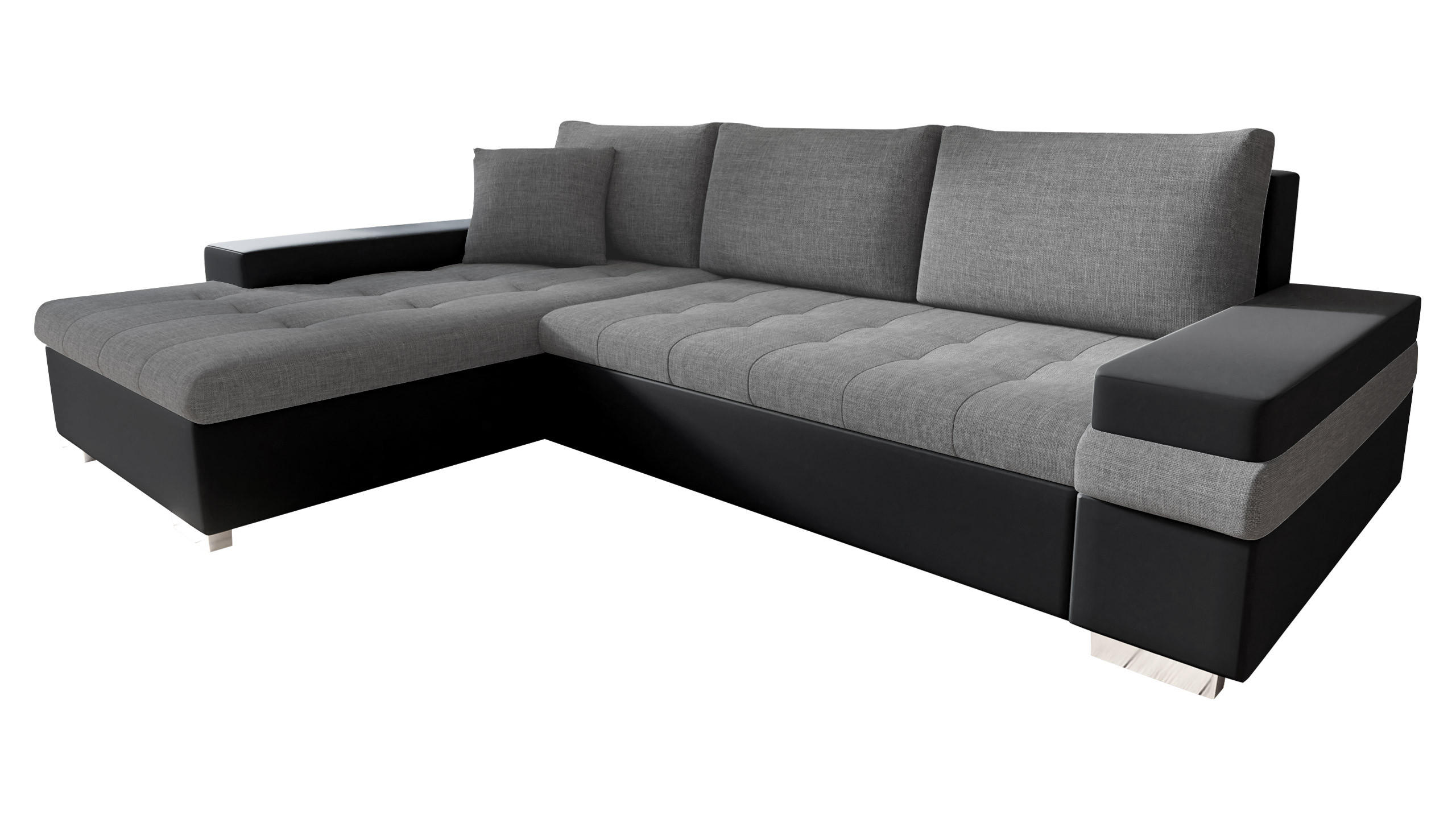 ECKSOFA Bangkok Mini - Dunkelgrau/Silberfarben, Holz/Textil (274/182cm) - MIRJAN24
