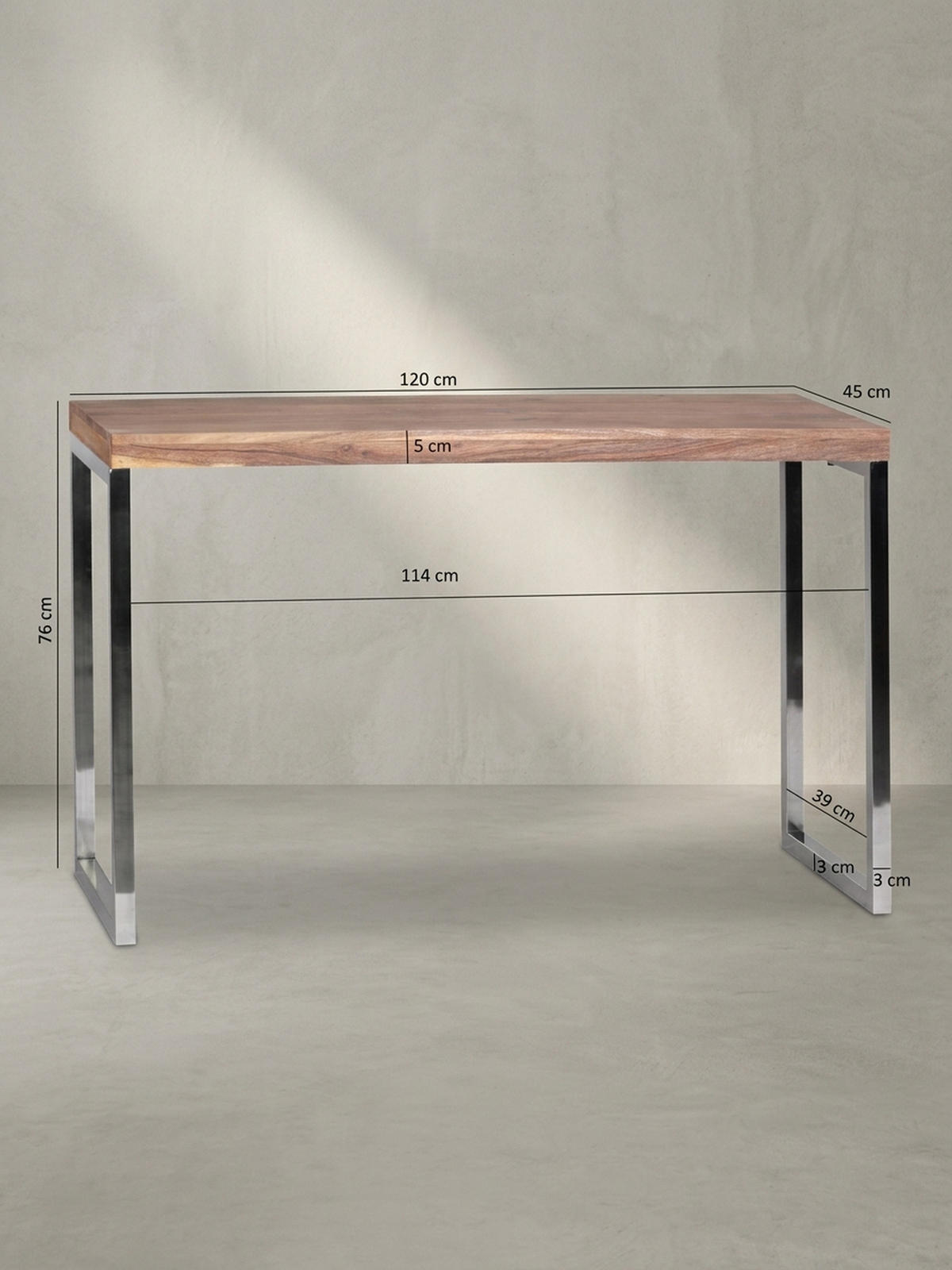 KONSOLENTISCH Massivholz Chromgestell Handgefertigt ISEN, Beige 120x45x77 cm - Beige/Silberfarben, Holz/Metall (45/120/77cm) - KADIMA DESIGN