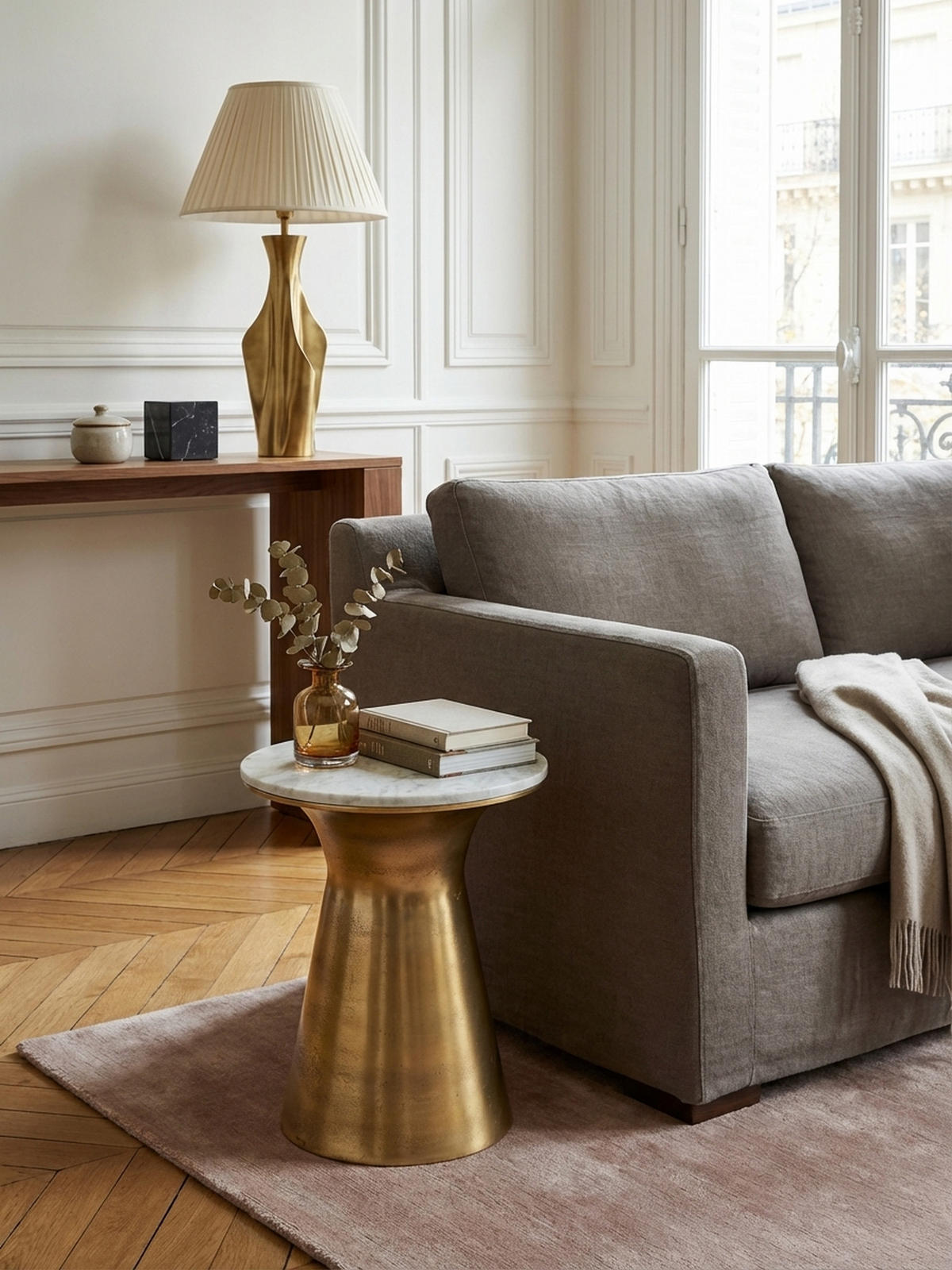 BEISTELLTISCH – Rund Marmor Weiß Metall Goldfarben 35x35x45 cm - Goldfarben/Weiß, Stein/Metall (35/35/45cm) - KADIMA DESIGN