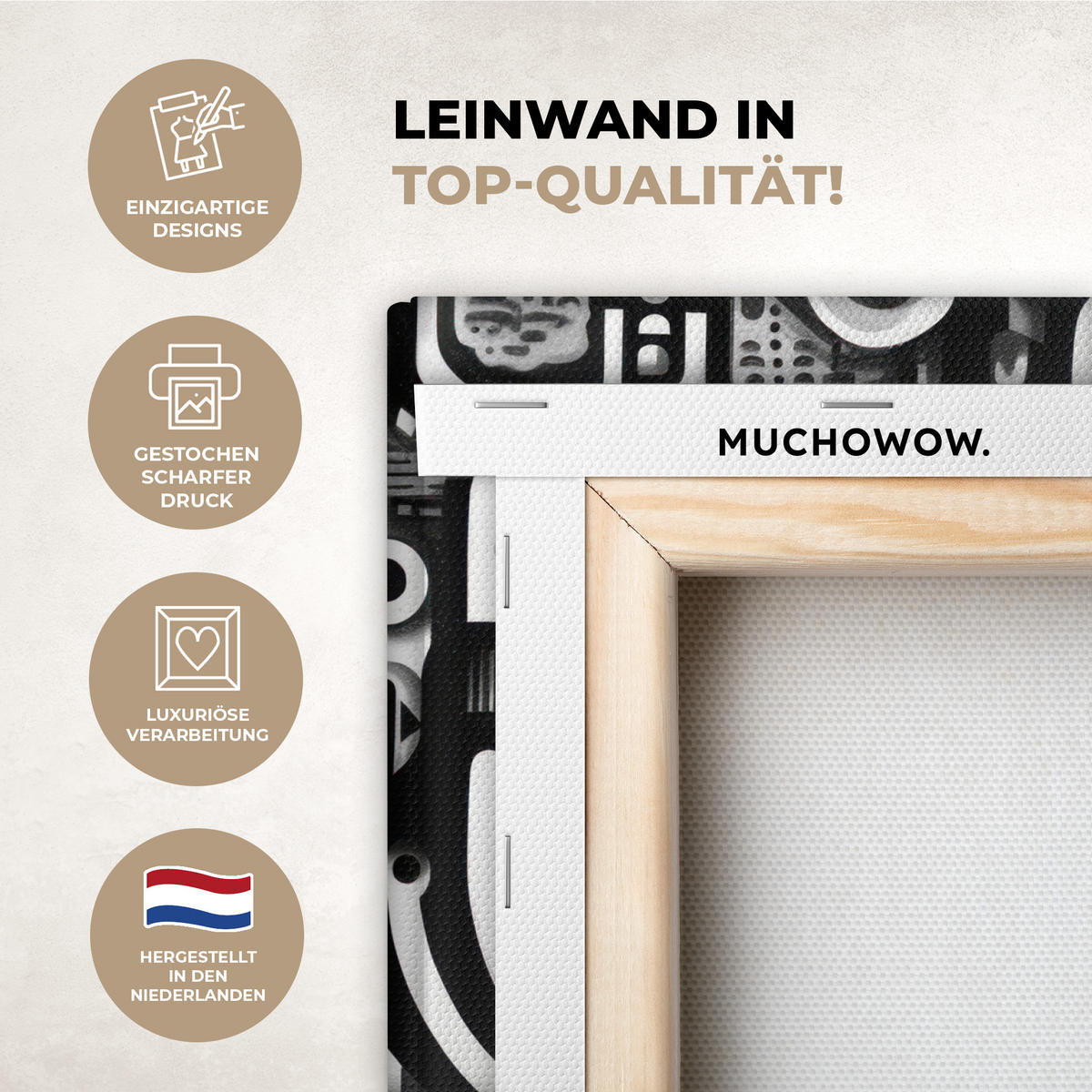 LEINWANDBILD Symbole - Abstrakt - Grafik - Schwarz Wandbild 40x30 cm - Schwarz, Textil (40/30cm) - MuchoWow