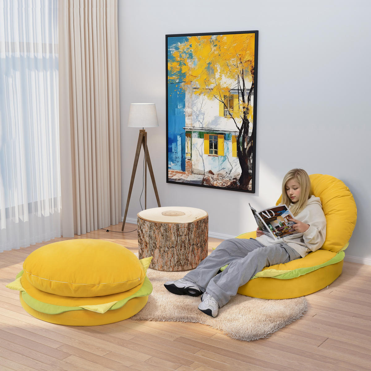 BODENSOFA Kissen in Hamburgerform - Gelb, Textil (90/90/21cm) - Vercart