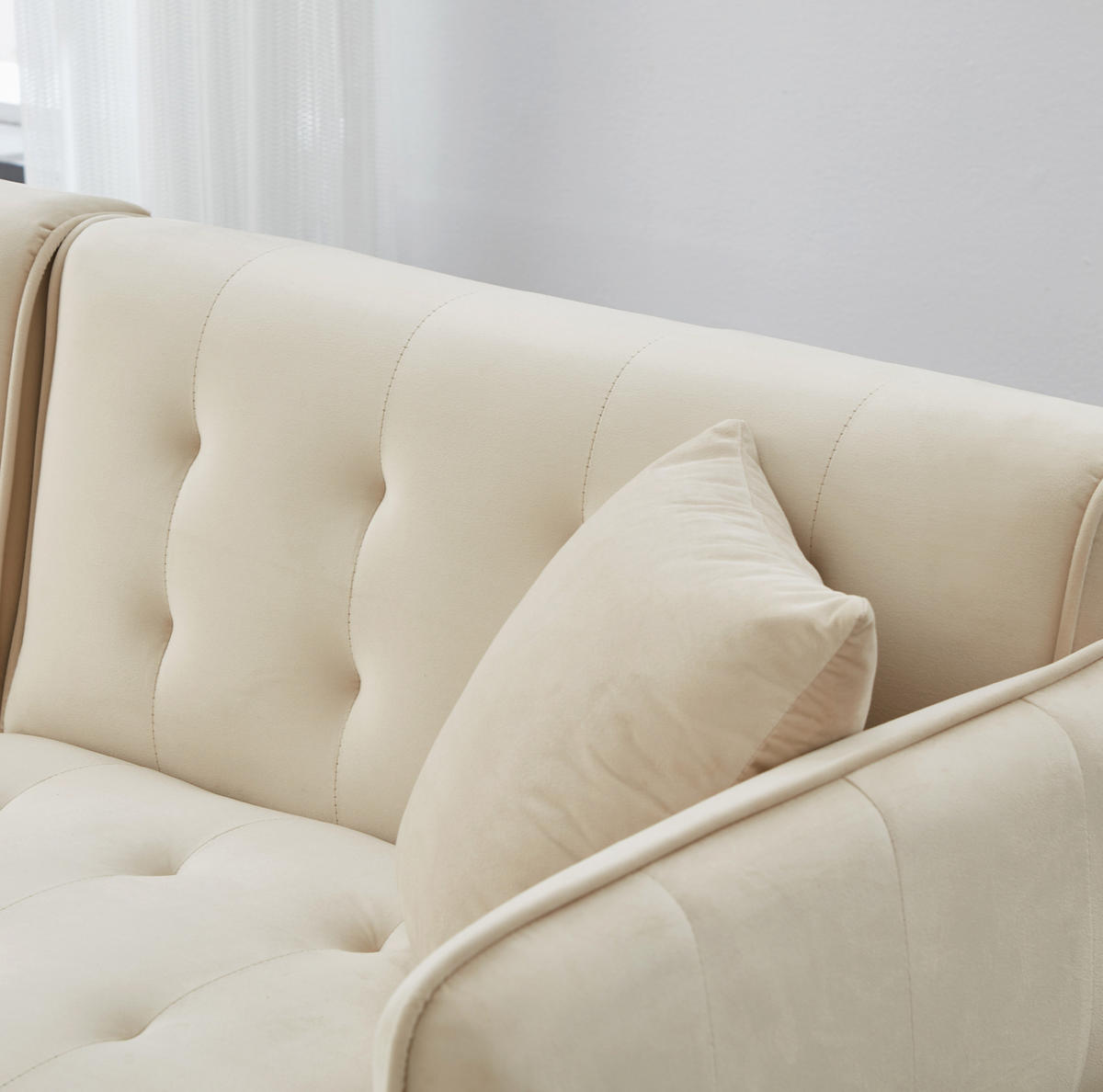 SOFABETT mit verstellbarer Rückenlehne 215 x 81,5 cm Velours Beige - Beige, Kunststoff (178/70/82cm) - Meubliv