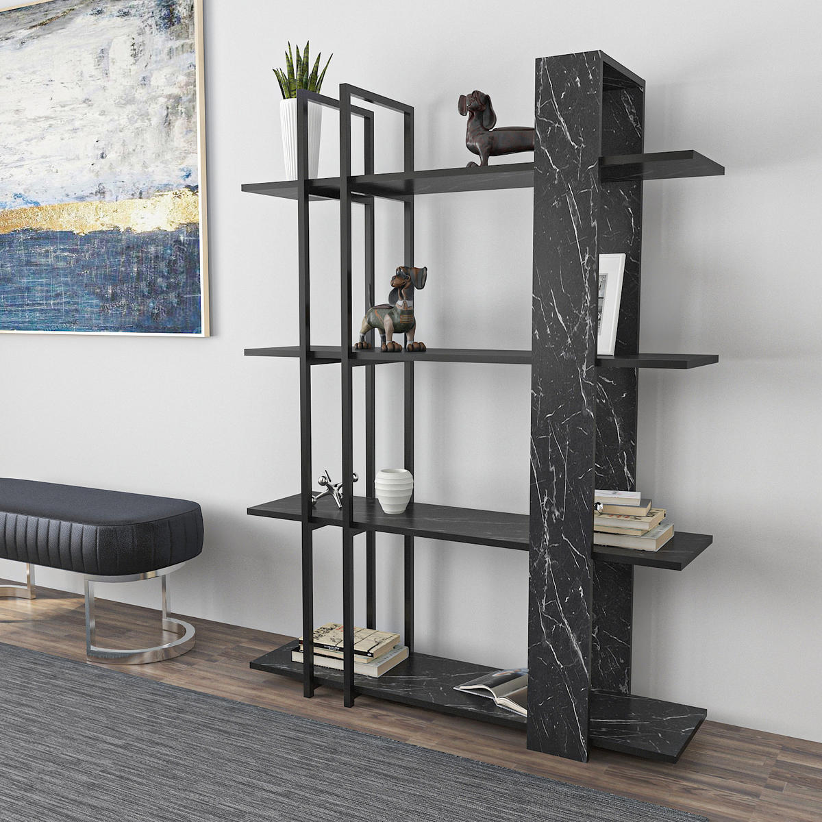 BÜCHERREGAL Onno - Multicolor/Schwarz, Holzwerkstoff (120/160/42cm) - Decorotika