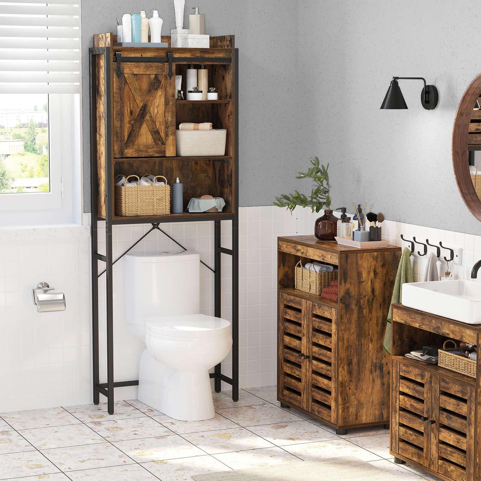 BADEZIMMERREGAL - Braun, Holzwerkstoff (24/171/64cm) - Hansiro