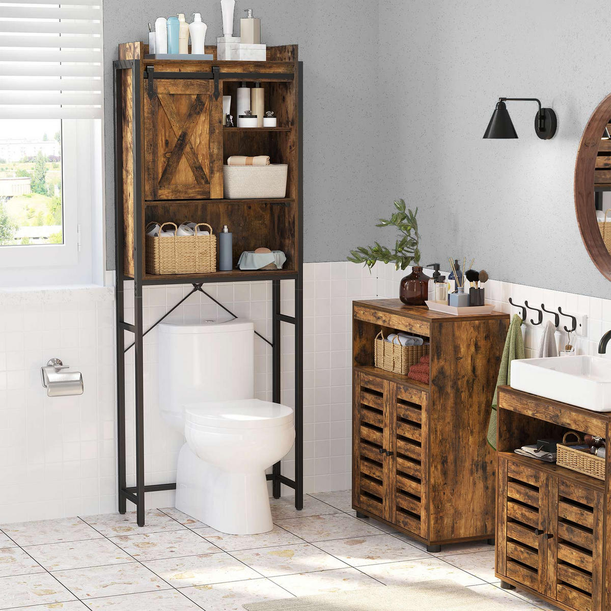 BADEZIMMERREGAL - Braun, Holzwerkstoff (24/171/64cm) - Hansiro