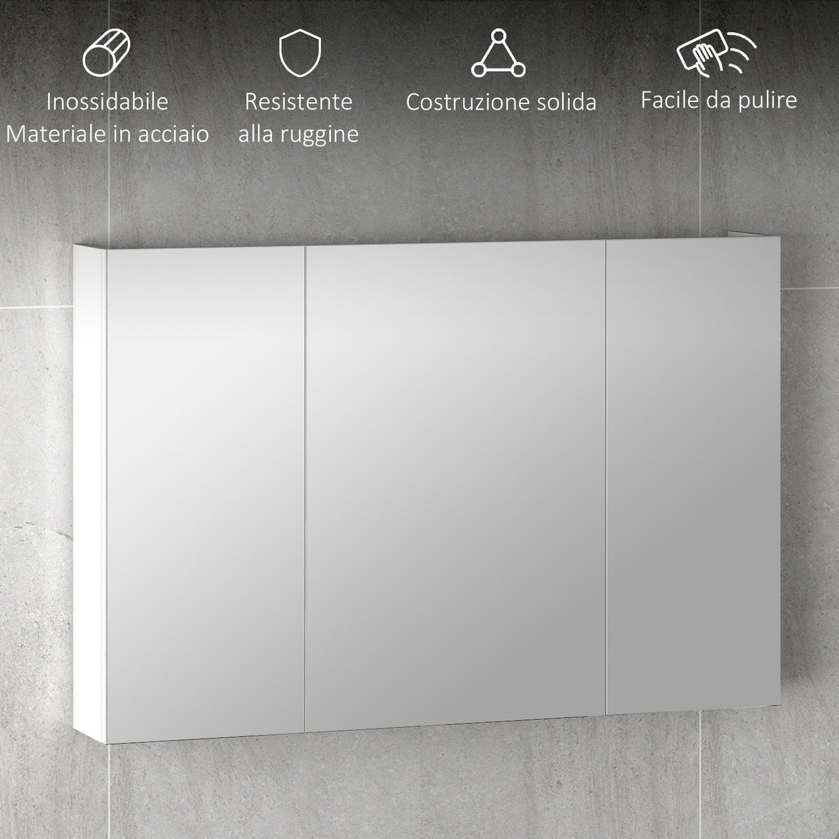 BADEZIMMER-WANDSCHRANK mit 3 Spiegeltüren und verstellbaren Holzregalböden, 90 x 13,5 x 60 cm ,Weiß - Weiß, Glas (90/60/13.5cm) - Vallsero