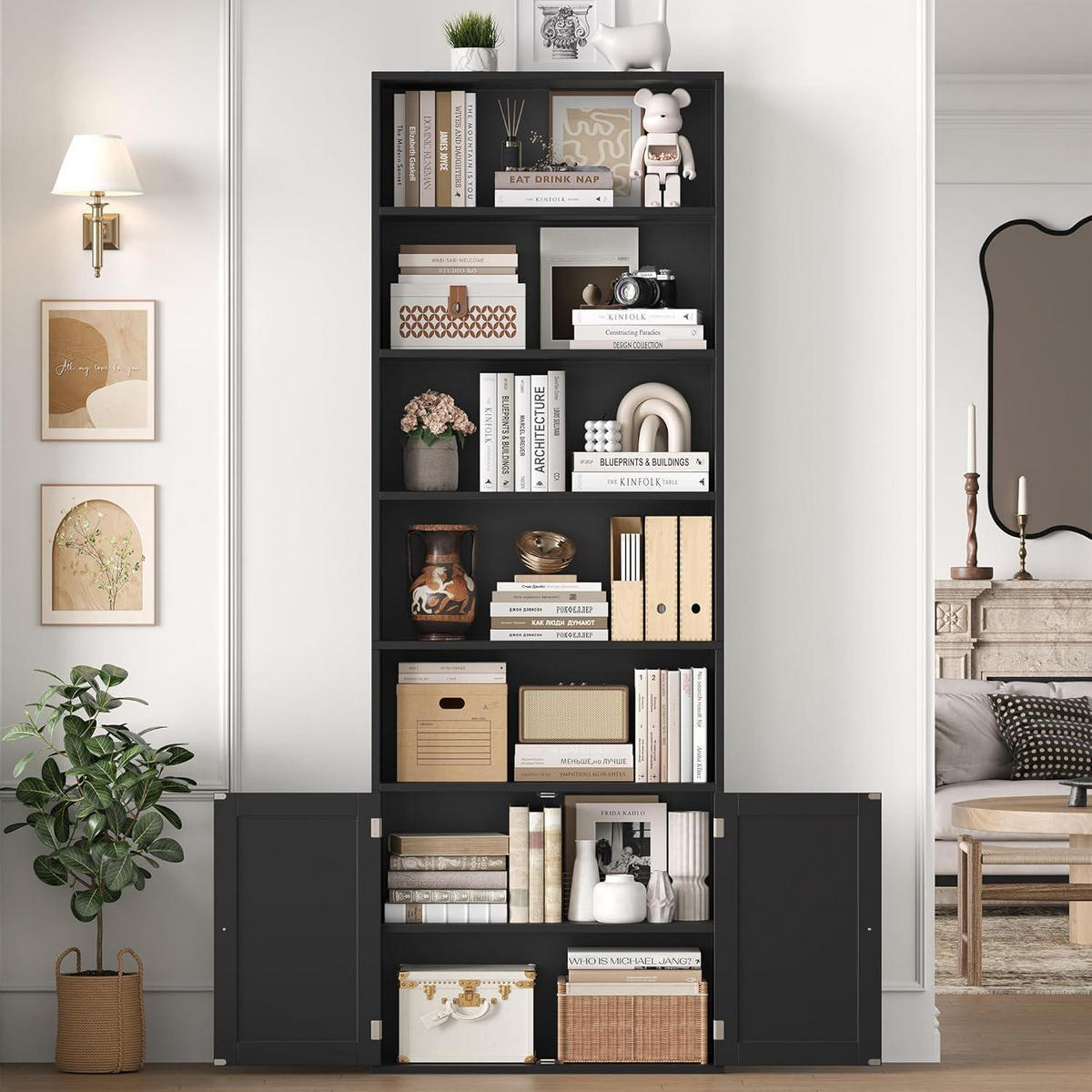 BÜCHERREGAL mit Türen schwarz 60 x 23,5 x 209 cm - Schwarz, Holzwerkstoff (60/209/23.5cm)