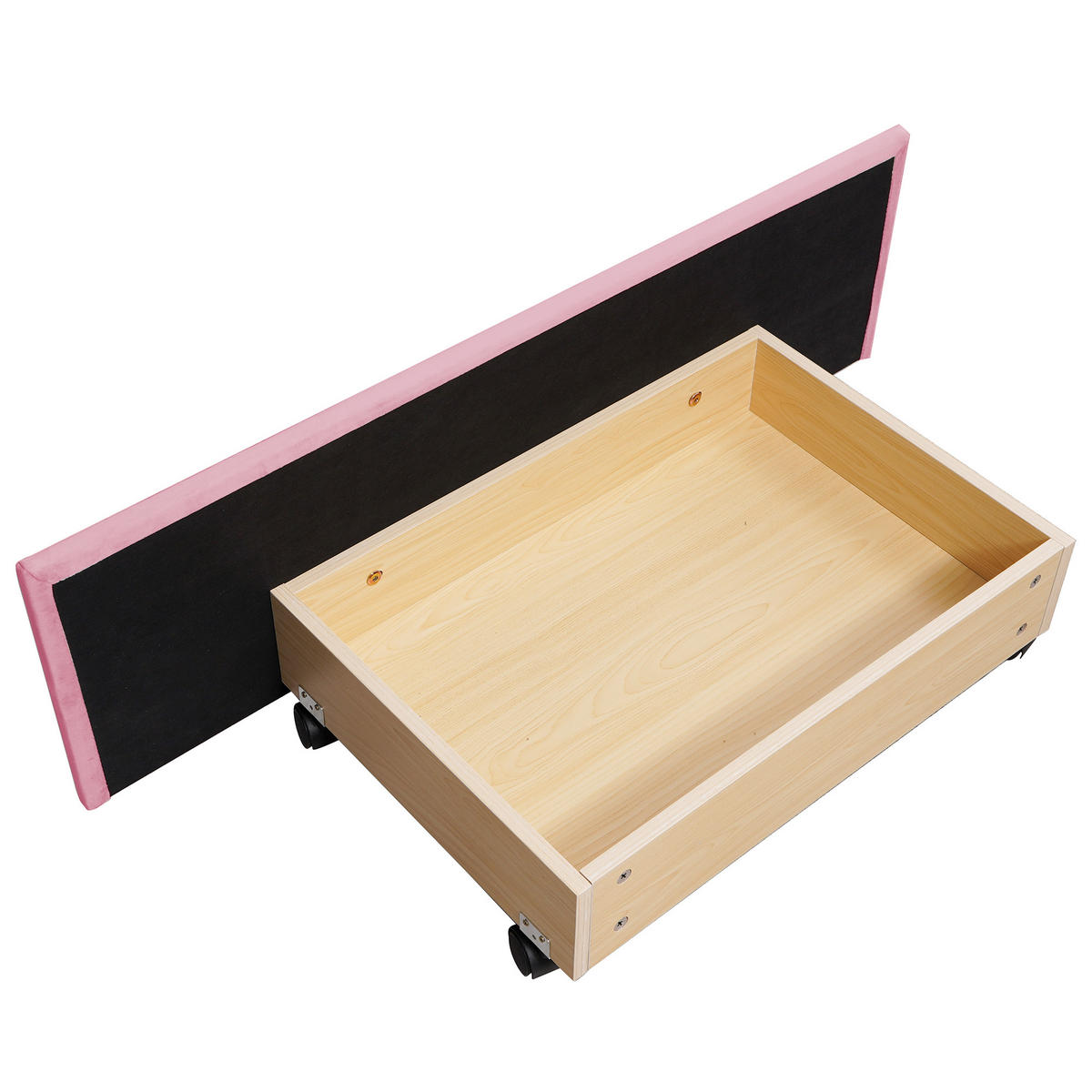 KINDEREINZELBETTEN aus Samt 90x200 cm in Rosa mit Schublade - Rosa, Textil (90/200cm) - Modfu