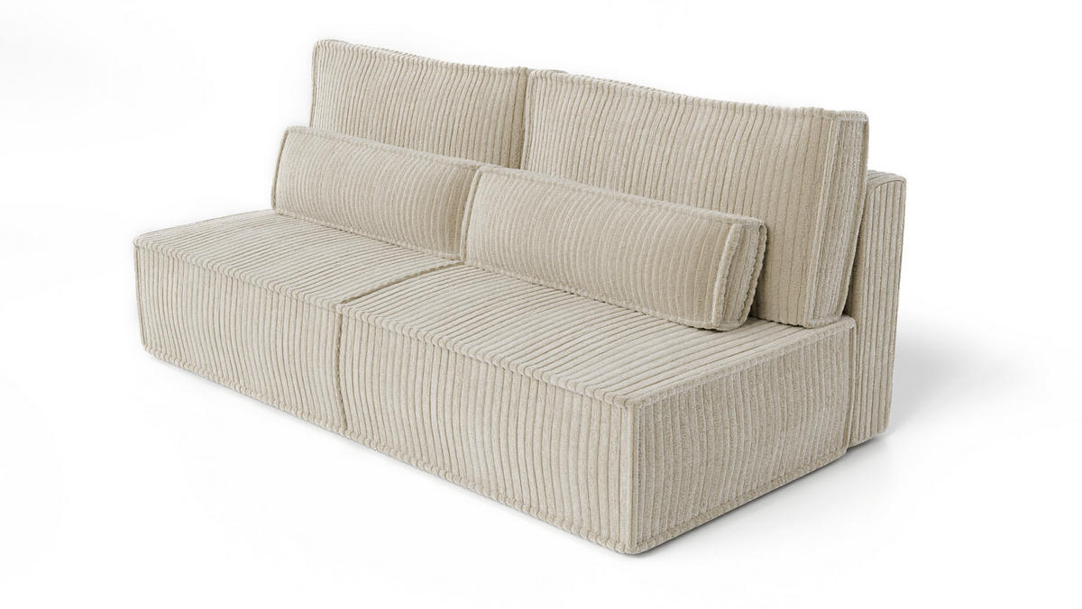 BETTSOFA LINO Creme Kordstoff mit Schlaffunktion - Creme, Textil (97/87/198cm) - MASSENO