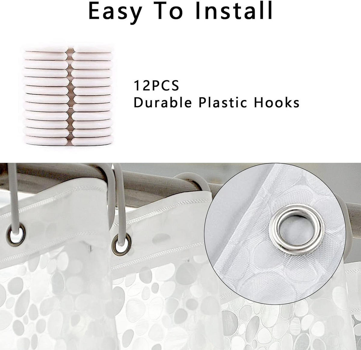DUSCHVORHANG transparent wasserdicht mit Haken Badezimmer - Transparent, Kunststoff (180/180cm) - MCBOSON
