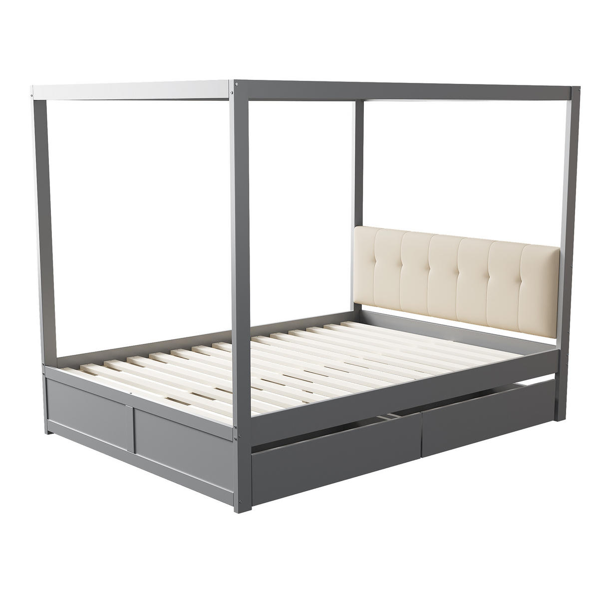BETT 140x200 cm Himmel Schubladen grau - Grau, Holz (140/200cm) - LEBENLANG