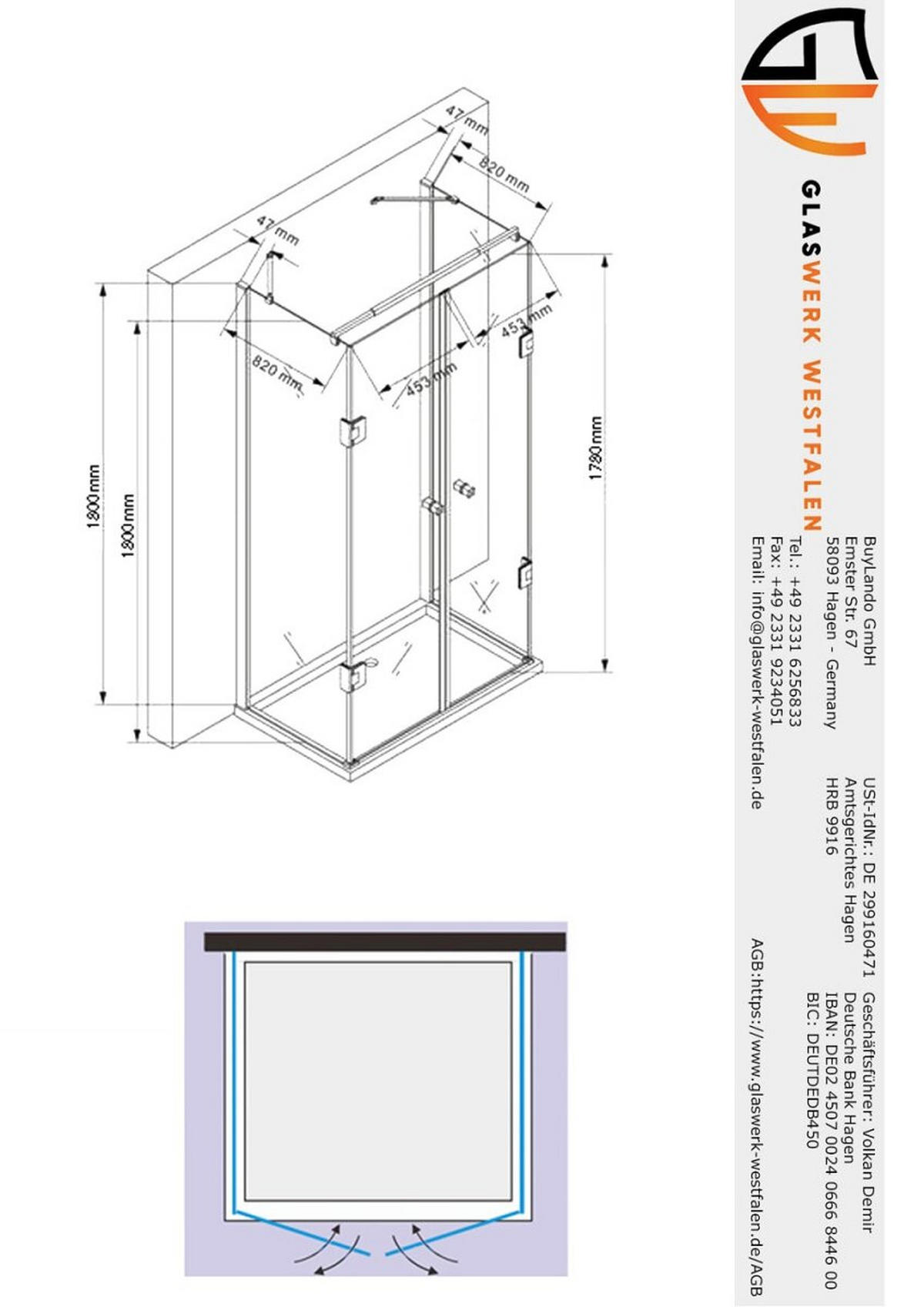 DUSCHKABINE Emma 90 x 100 x 90 x 180 cm U-Form Silber - Silberfarben, Glas (90/90/180cm) -  Glaswerk Westfalen