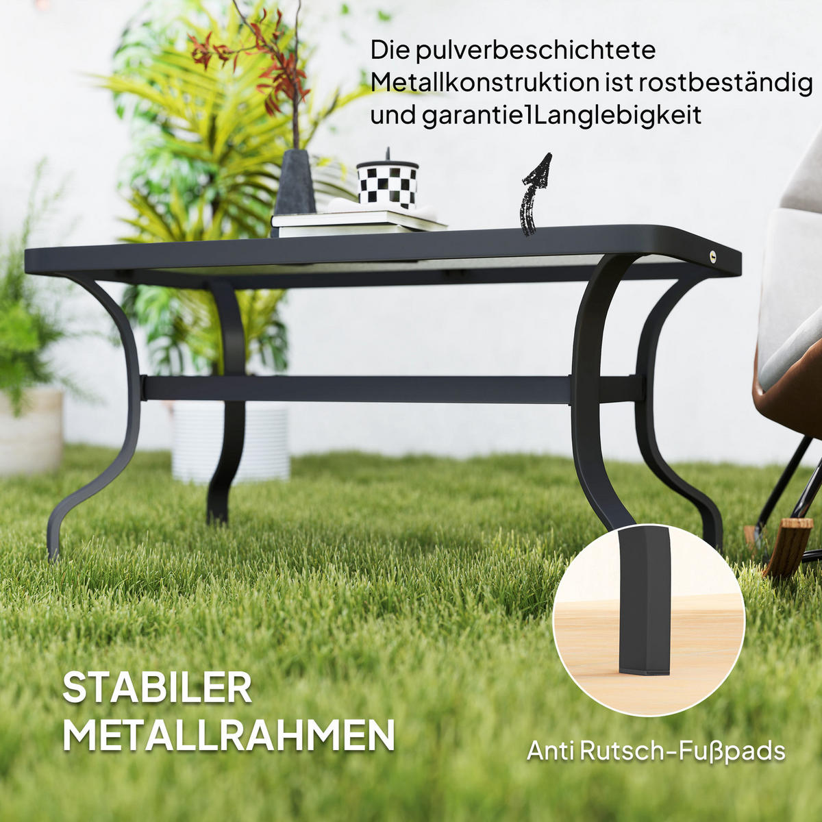 BEISTELLTISCH Hartglas - Schwarz, Metall (95/55/46cm) - Outsunny